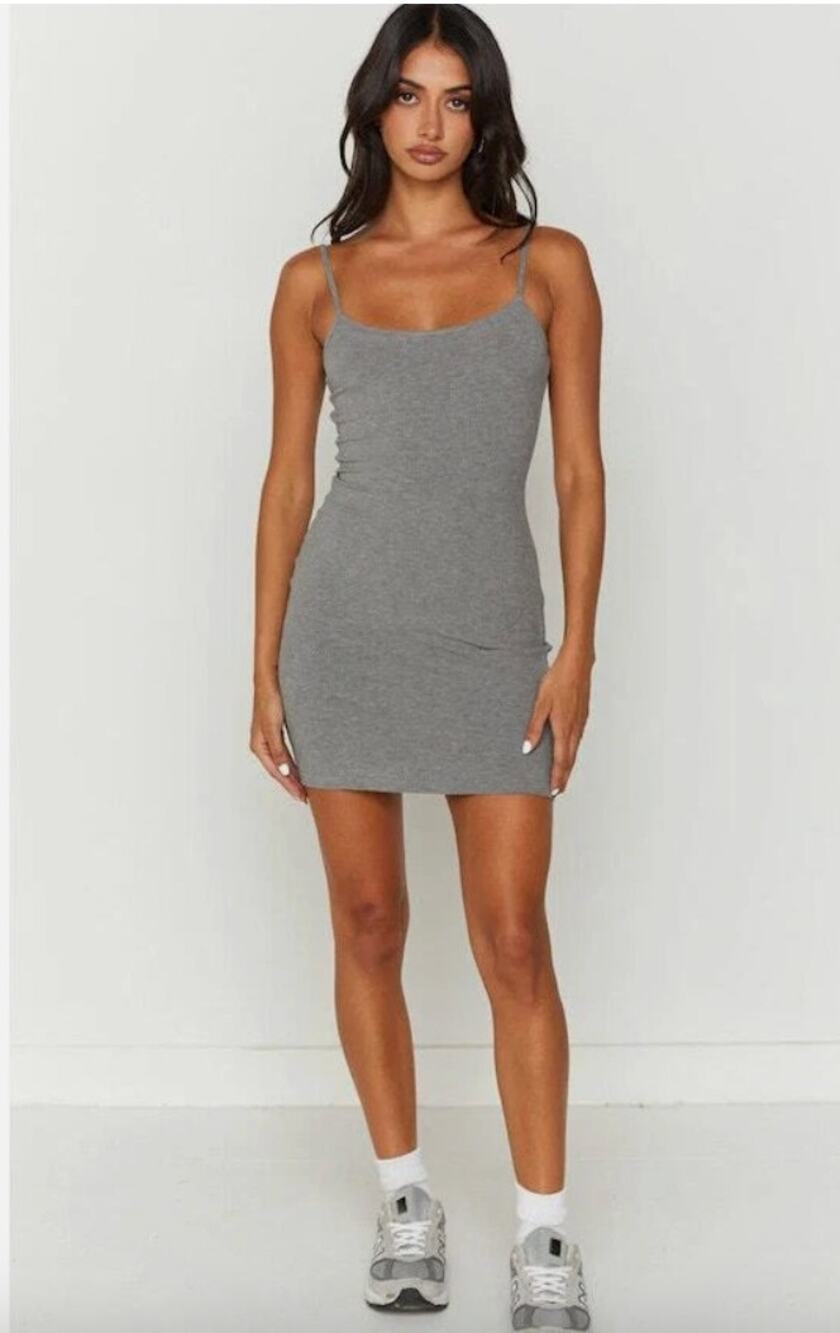 ANTHROPOLOGIE Hem & Thread Slip Dress Grey Fitted Knit Size Large NWT